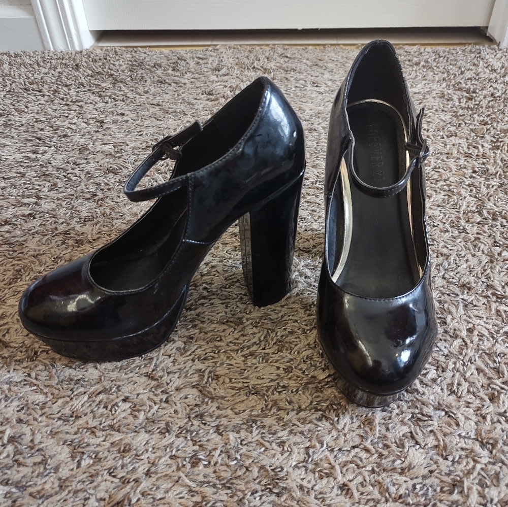 Forever 21 Mary Jane Black Chunky Heel Platforms